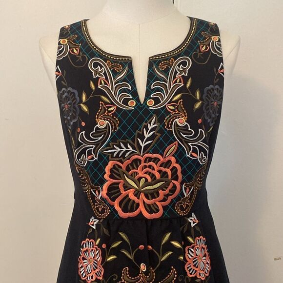 Anthropologie Moulinette Soeurs Navy Embroidered Perennial Mini Dress Size 2 - Picture 3 of 13